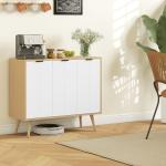 Aparador de Cozinha Moderno com Prateleiras Ajustáveis 2 Armários e Anti - Tombo 91,5x35x77,4 cm Branco e Madeira