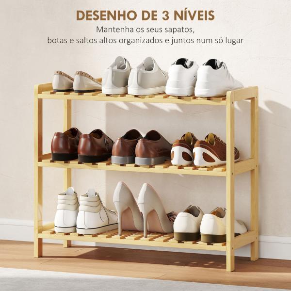 Sapateira de Madeira de 3 Níveis para até 9 Pares de Sapatos para Entrada Corredor Dormitório 70x26x57,5 cm Madeira