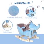 Cavalo Baloiço com Rodas e Forma de Elefante com Músicas Infantis e Cinto de Segurança 60x35x45 cm Azul