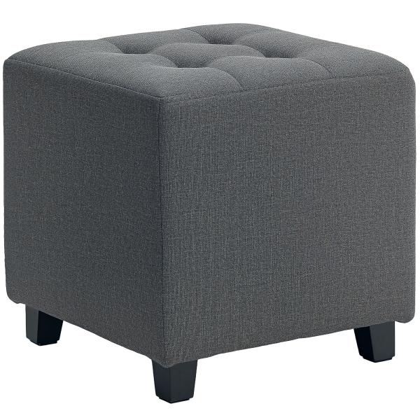 Apoio para os Pés Sala de Estar Banco Estofado em Linho com Bolso Lateral Tampa com Botões 35x35x35 cm Cinzento