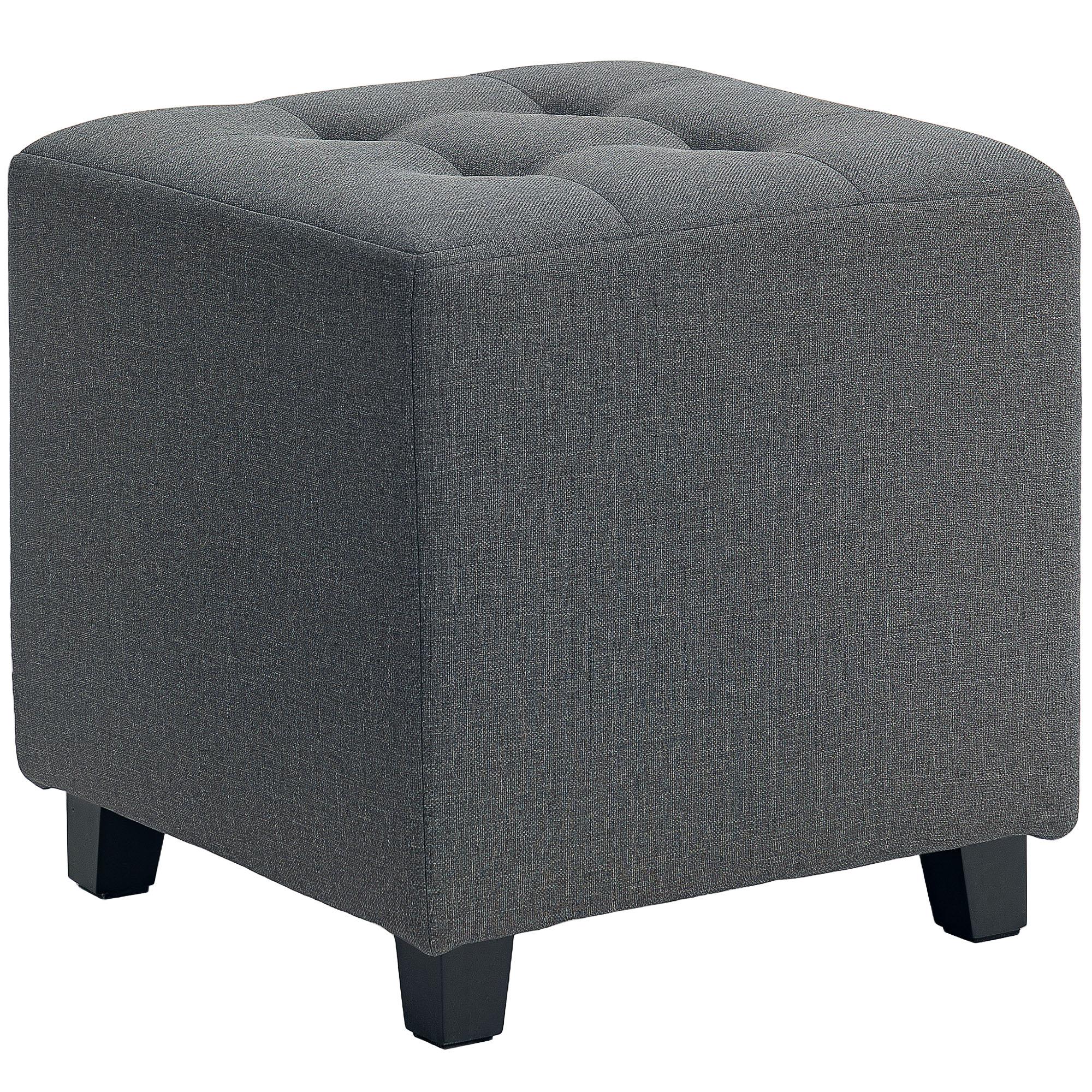 Apoio para os Pés Sala de Estar Banco Estofado em Linho com Bolso Lateral Tampa com Botões 35x35x35 cm Cinzento