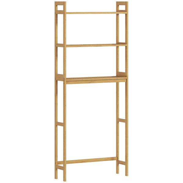 Estante sobre Sanita de Bambu com 3 Prateleiras Pés com Almofadas Antiderrapantes e Anti - Tombo 68x20x135 cm Madeira