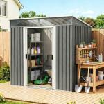 Abrigo de Jardim Exterior 2 m² 195x122x181,5 cm Abrigo Metálico com Base SEM CHÃO 2 Portas de Correr Janelas Cinza Claro
