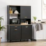 Armário de Cozinha com 1 Gaveta 3 Portas e Armazenamento Aberto Estilo Moderno 119x41x180cm Preto