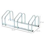 Estacionamento para 3 Bicicletas Suporte de Aço para Estacionar Bicicletas no Chão para Interior e Exterior 76x33x27cm Prata