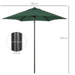 Chapéu de Sol de Jardim Ø2x2 m Chapéu de Sol com Mastro de Alumínio Manivela Teto com Ventilação Verde