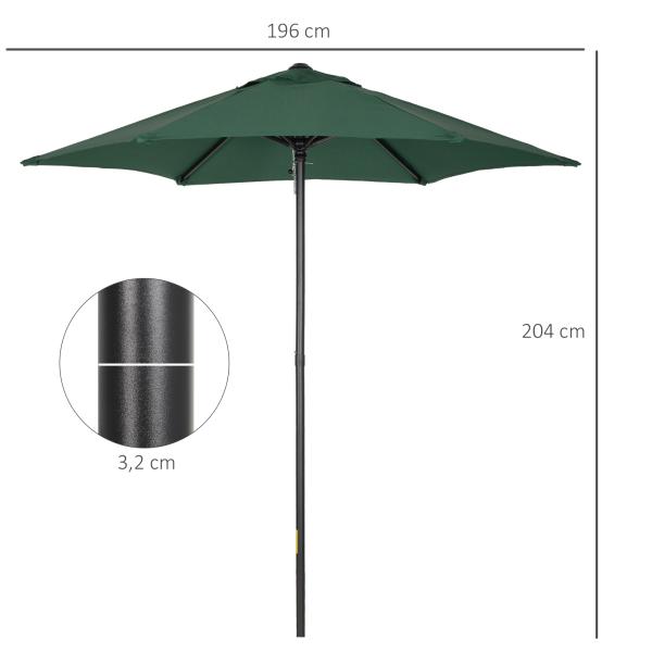 Chapéu de Sol de Jardim Ø2x2 m Chapéu de Sol com Mastro de Alumínio Manivela Teto com Ventilação Verde