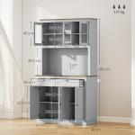 Armário de Cozinha com 3 Portas de Vidro Compartimento Aberto 2 Gavetas e Prateleiras Ajustáveis 100x40x180 cm Cinzento