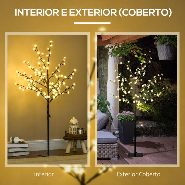 Árvore de Cerejeira com 120 Luzes LED IP44 Candeeiro Decorativo Flor de Cereja com Ramos Flexíveis 17x17x120cm Preto