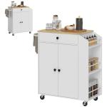 Ilha de Cozinha com Rodas com Gaveta Suporte para Temperos de 3 Níveis e Prateleira Ajustável 82x38x86,5 cm Branco