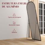 Espelho de Pé Espelho de Corpo Inteiro 60x165 cm com Estrutura de Liga de Alumínio e Suporte para Sala Quarto Preto