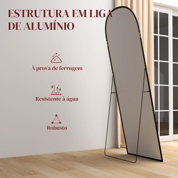 Espelho de Pé Espelho de Corpo Inteiro 60x165 cm com Estrutura de Liga de Alumínio e Suporte para Sala Quarto Preto
