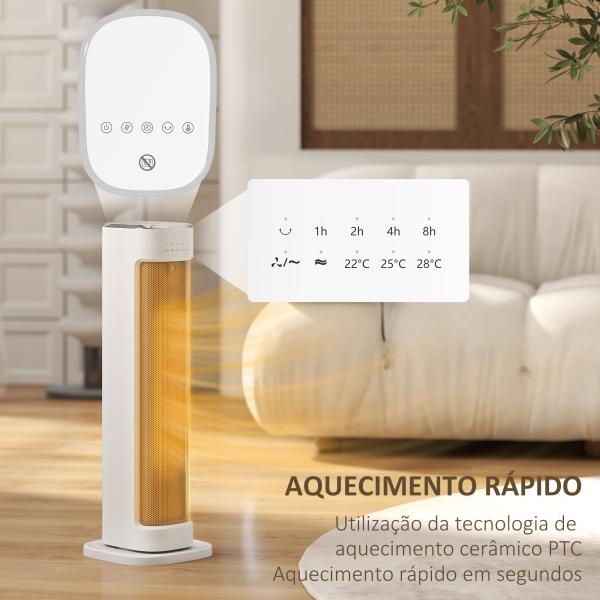 Aquecedor Elétrico de Baixo Consumo 2000W com 3 Modos Termostato Regulável Proteção contra Sobreaquecimento 21x19,7x61 cm Branco