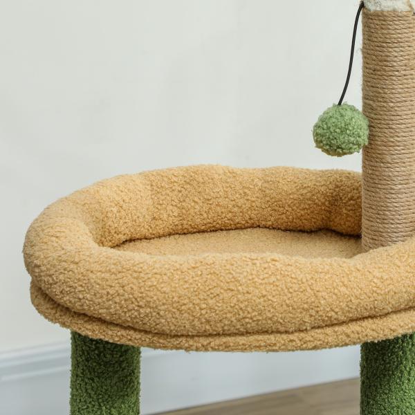 Árvore Arranhadora para Gatos 98 cm com Folhas Artificiais, Toca, Cama, Postes em Juta e 2 Bolas, Verde
