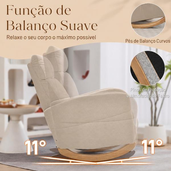 Cadeira de Baloiço de Veludo com Encosto Alto Pés de Madeira Bolsos Apoios de Braços Estilo Moderno 67x94x105 cm Bege