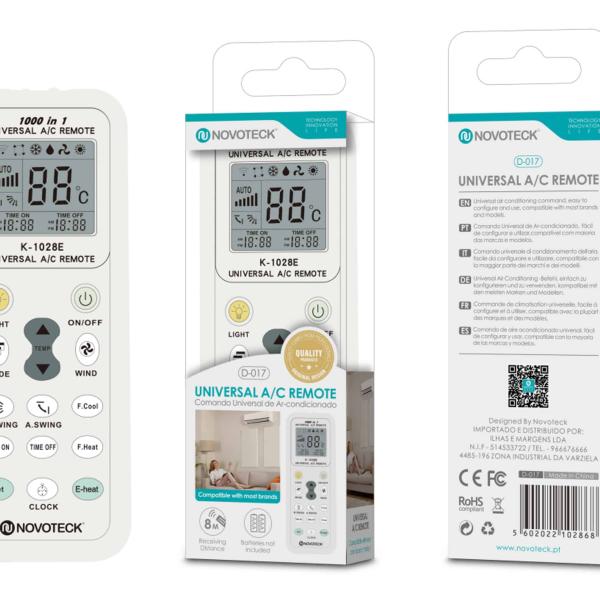 Controle Remoto Universal Novoteck para Ar Condicionado D - 017 - Compatível com Múltiplas Marcas