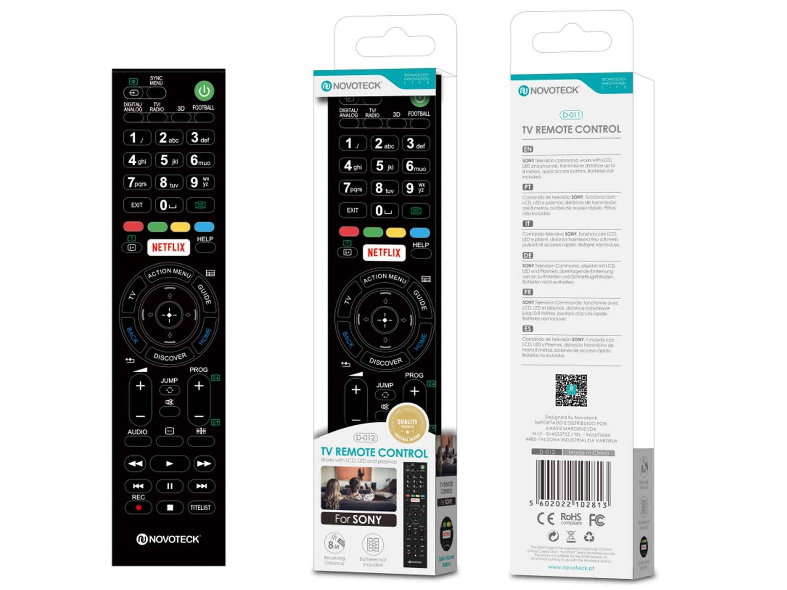 Controle Remoto Inteligente Novoteck D-012 para TVs Sony com Acesso Direto Netflix