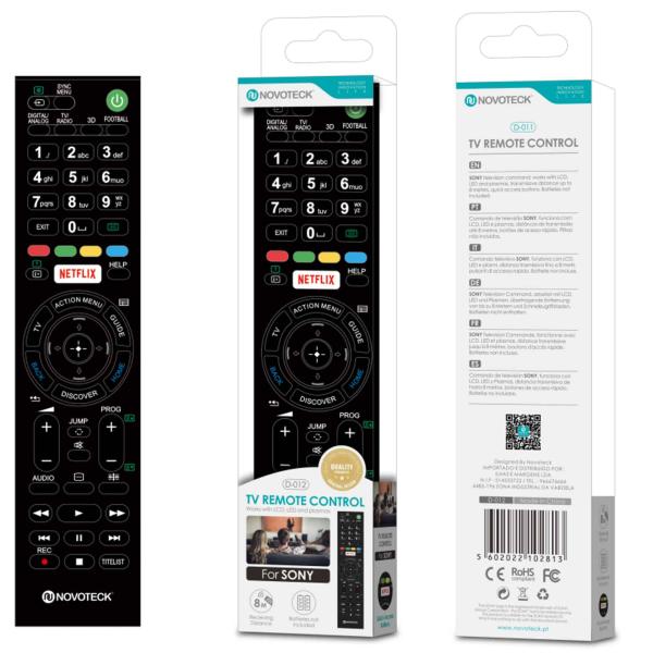Controle Remoto Inteligente Novoteck D - 012 para TVs Sony com Acesso Direto Netflix