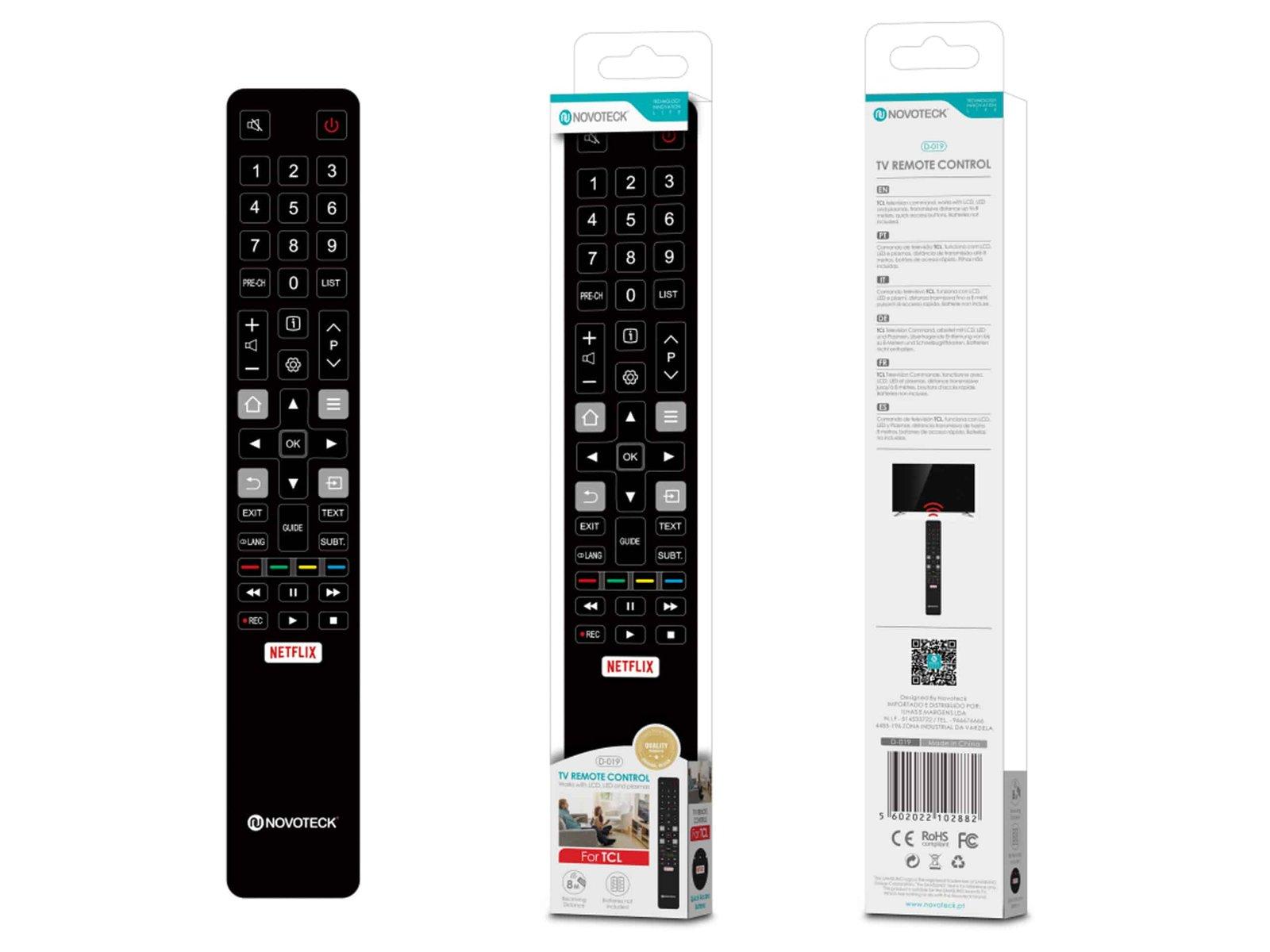 Controle Remoto Inteligente Novoteck D-019 com Botão Netflix - Compatibilidade Otimizada para TCL e outras Smart TVs