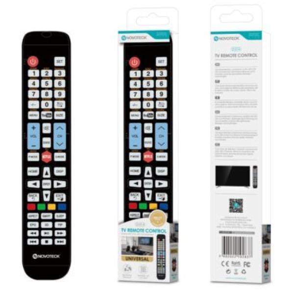 Controle Remoto Universal 15In1 Novoteck D-014 – Compatibilidade Expansiva e Teclas de Atalho para Netflix e YouTube