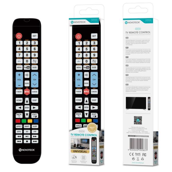 Controle Remoto Universal 15In1 Novoteck D - 014 - Compatibilidade Expansiva e Teclas de Atalho para Netflix e YouTube