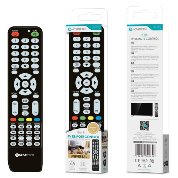 Controle Remoto Universal Multifunções Novoteck D - 015 - Compatível com Diversos Dispositivos e Funções de Reprodução