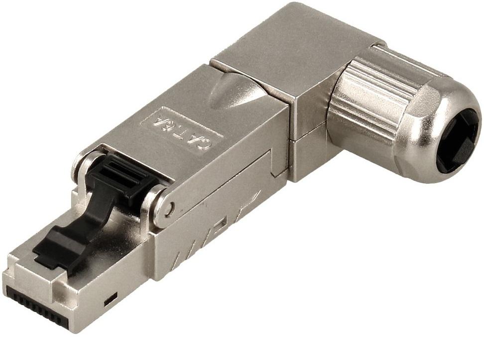 Ficha Rede RJ45 8 Pinos 90º Cat.6A FTP Tool - Less Macho (Blindada)