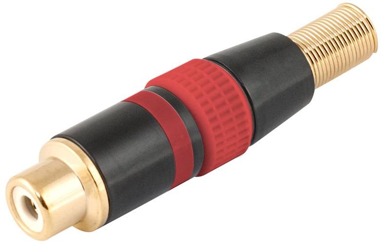 Ficha RCA Metálica Femea c/ Anel Vermelho