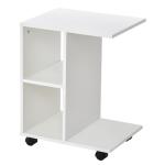 Mesa Auxiliar Moderna Mesa Auxiliar em Forma de C com Rodas e Prateleiras Abertas 45x35x58 cm Branca