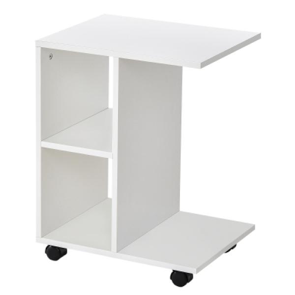 Mesa Auxiliar Moderna Mesa Auxiliar em Forma de C com Rodas e Prateleiras Abertas 45x35x58 cm Branca
