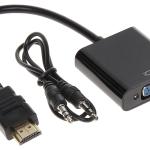 Conversor HDMI Macho - VGA Femea + Audio (Jack 3,5mm)