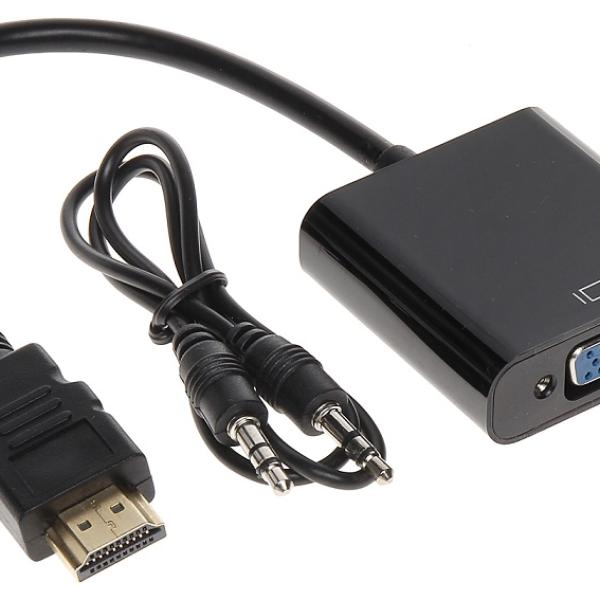 Conversor HDMI Macho - VGA Femea + Audio (Jack 3,5mm)