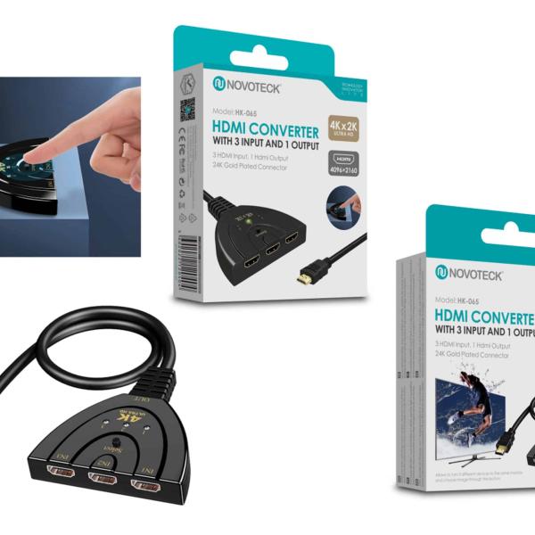 Conversor HDMI NOVOTECK - Selecionador 3 em 1 com 4K Ultra HD HK - 065