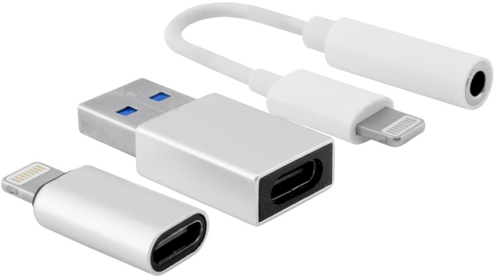 Cabo Adaptador Lightning Macho - Jack 3,5mm Fêmea c/ Adaptadores USB/USB - C - COOLBOX