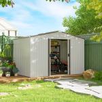 Abrigo de Jardim Exterior para Armazenamento de Ferramentas com 4 Janelas 277x195x192 cm Branco e Cinza Escuro