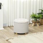 Puff de Armazenamento Banco de Armazenamento Redondo 40,5L 45x45x41 cm Estofado em Borreguito Banco Apoia - Pés Branco