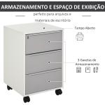 Bloco de Gavetas Móvel de Escritório com 3 Gavetas Fechadura Rodas e Travão para Documentos 40x40x63,5 cm Branco e Cinza