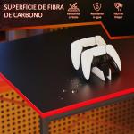 Secretária Gaming com Luzes LED 100x50 cm Secretária Gaming de Fibra de Carbono com Tomadas de Corrente e Controlo Remoto Preto