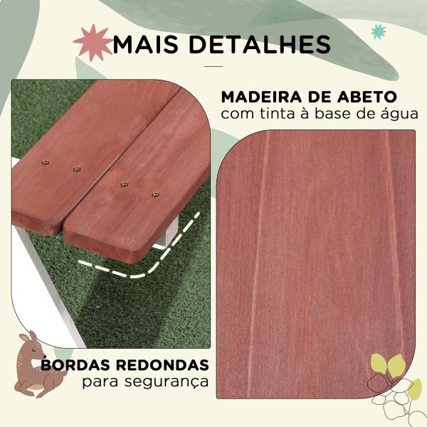 Conjunto de Mesa e 2 Bancos Infantil de Madeira Mesa de Piquenique para Crianças de 3 - 8 Anos 89x79x50 cm Marrom e Branco