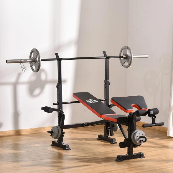 Banco de Pesos Multifuncional Banco de Musculação com Encosto Ajustável Suporte de Barras para Fitness Treinamento Completo 175x139x127cm Preto