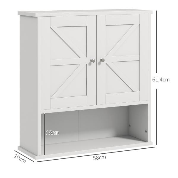 Armário de Parede para Casa de Banho Rústico com Compartimento Prateleira Ajustável 58x20x61,4 cm Branco