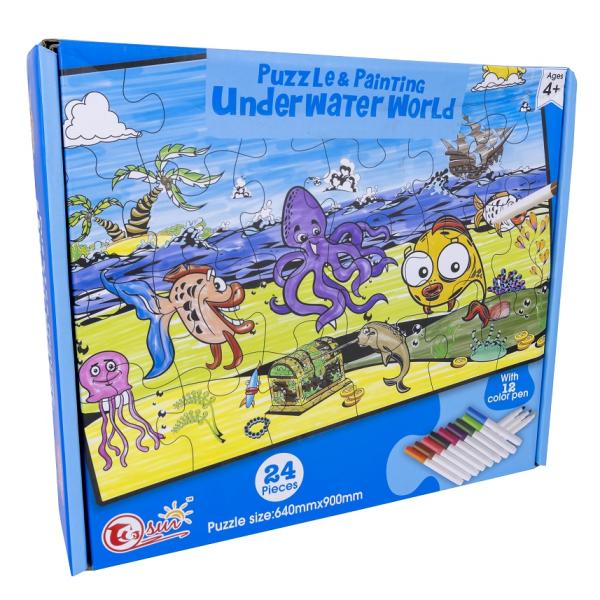 Puzzle Under Water World Pintar c/ 12 Marcadores (24 Peças)