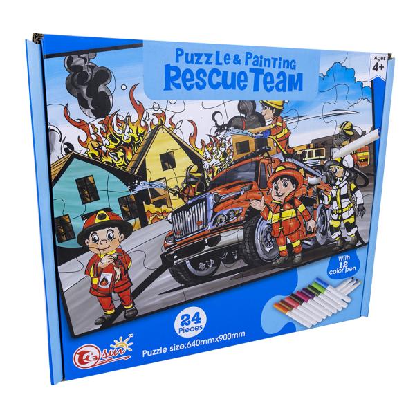 Puzzle Rescue Team Pintar c/ 12 Marcadores (24 Peças)