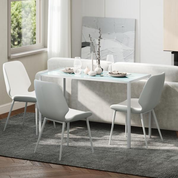 Mesa Sala de Jantar de Cristal Mesa Retangular para 4 - 6 pessoas com Pés de Metal Multifuncional para Cozinha 120x60x75cm Branco