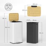 Balde de Lixo de Cozinha com Pedal 20L Tampa de Bambu com Fecho Suave 29,5x29,5x56,8 cm Branco e Madeira