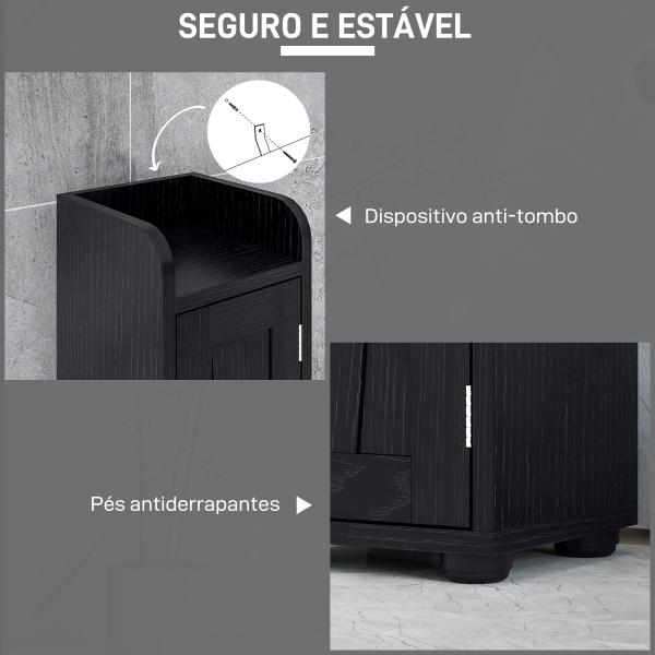 Coluna Casa de Banho com Compartimento Aberto Prateleiras Ajustáveis e Suporte para Papel Higiênico 20x20x185 cm Preto