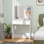 Toucador de Maquilhagem com Espelho Mesa de Maquilhagem com Gaveta e Prateleiras Abertas 75x40x137 cm Branco