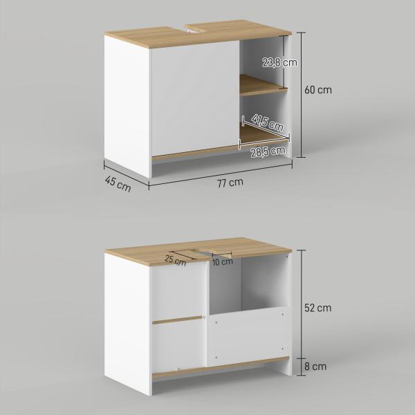 Móvel para Lavatório Pousar Móvel Casa de Banho Moderno com Prateleiras Abertas e Armário 77x45x60 cm Branco e
