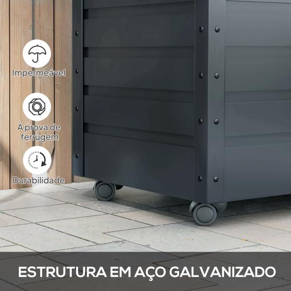 Baú de Exterior 295 L Baú de Armazenamento de Aço Galvanizado com 1 Fechadura para Jardim 100x62x65 cm Cinza Escuro