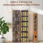 Estante para CDs e DVDs Suportes para CD Estreitos com 9 Compartimentos Prateleiras Ajustáveis 33x24x140 cm Madeira